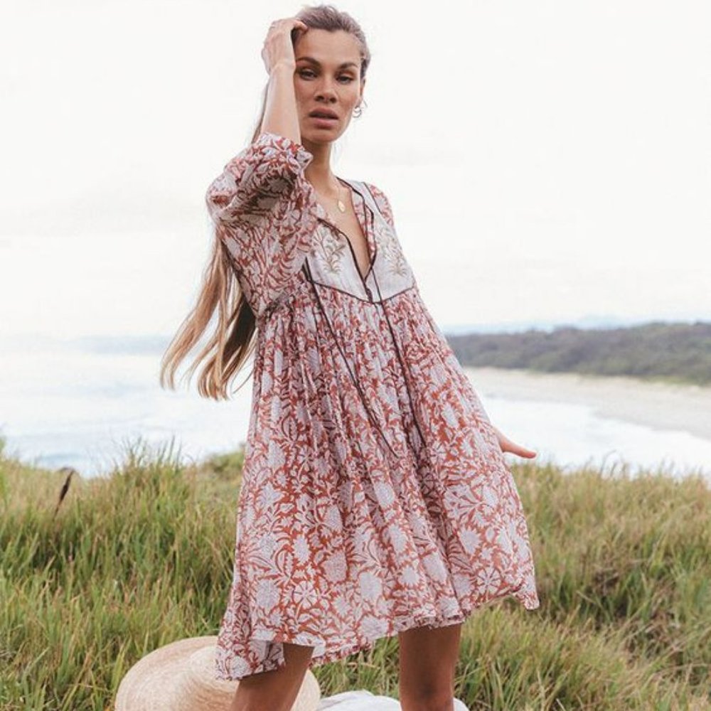 Daughters of India Diya Mini Dress - Chestnut